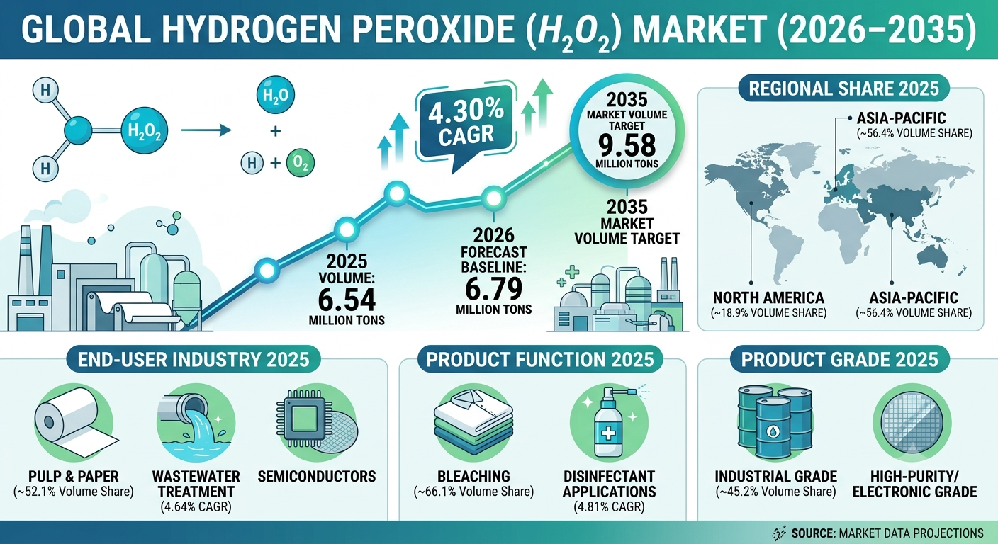 Hydrogen Peroxide Market to Reach USD 9.58 Million Ton by 2035 as Electronics and Environmental Compliance Drive Demand